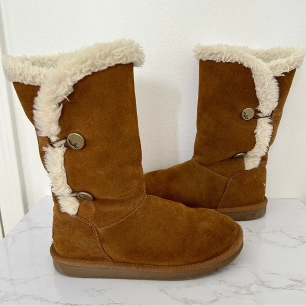 Koolaburra Kenslei Tall Boots in Chestnut Brown sz 6.5 Suede Leather Faux Fur